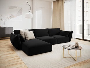 Левый угловой velvet диван Vanda, 4 места, черный цвет цена и информация | Угловые диваны | pigu.lt