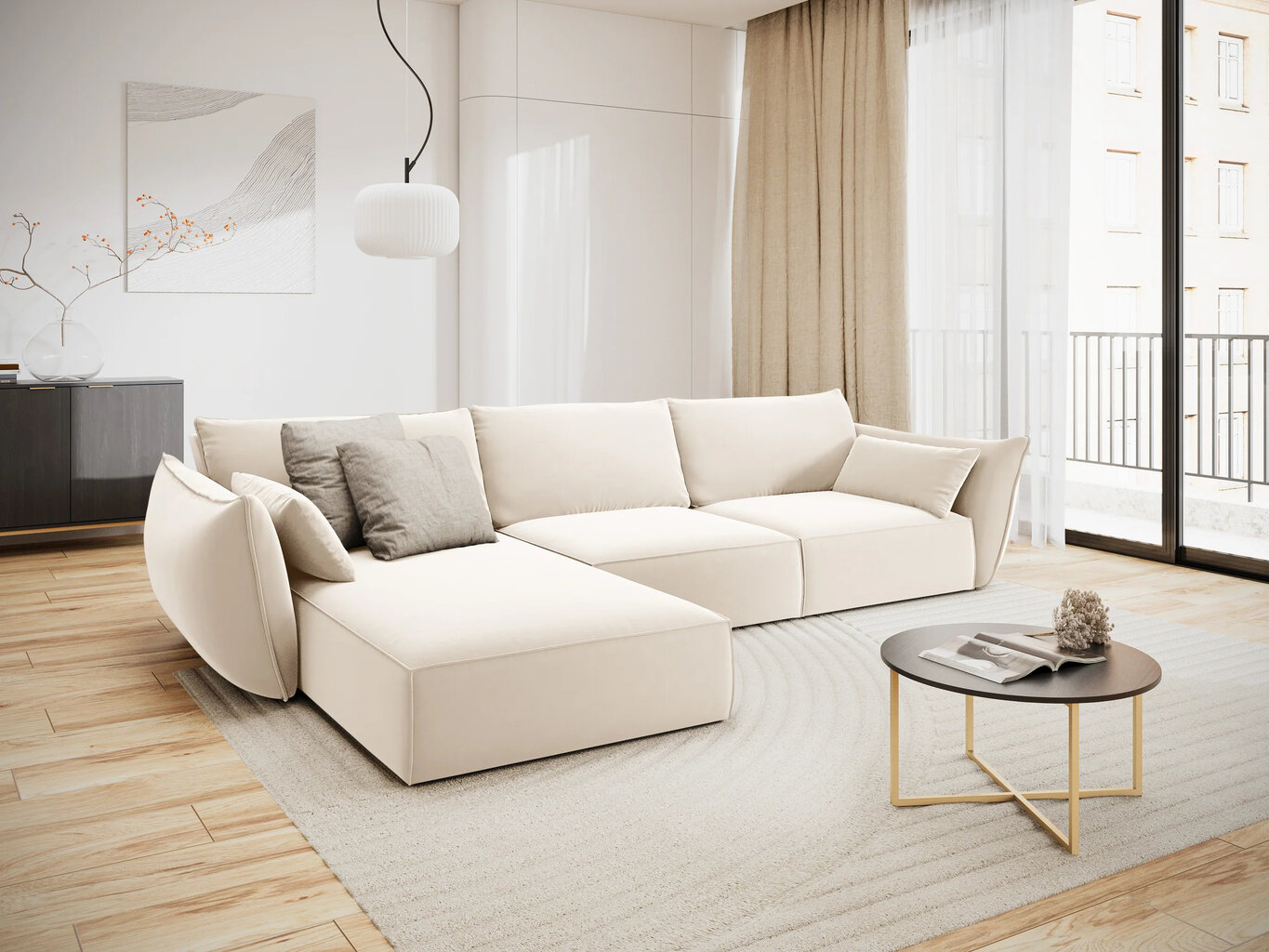 Kairinė kampinė sofa Vanda, 4 sėdimos vietos, šv. smėlio sp. цена и информация | Minkšti kampai | pigu.lt