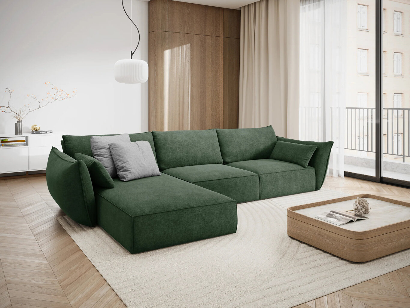 Kairinė kampinė sofa Vanda, 4 sėdimos vietos, žalio butelio sp. цена и информация | Minkšti kampai | pigu.lt