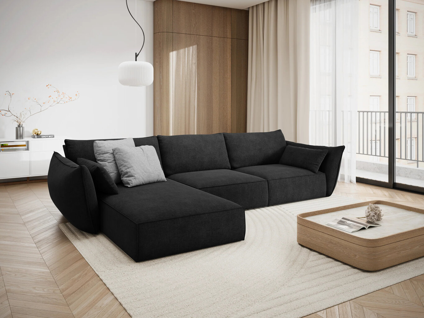 Kairinė kampinė sofa Vanda, 4 sėdimos vietos, tamsiai pilka цена и информация | Minkšti kampai | pigu.lt