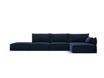 Dešinioji kampinė velvet sofa Vanda, 5 sėdimos vietos, tamsiai mėlyna