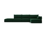 Dešinioji kampinė velvet sofa Vanda, 5 sėdimos vietos, žalio butelio sp.