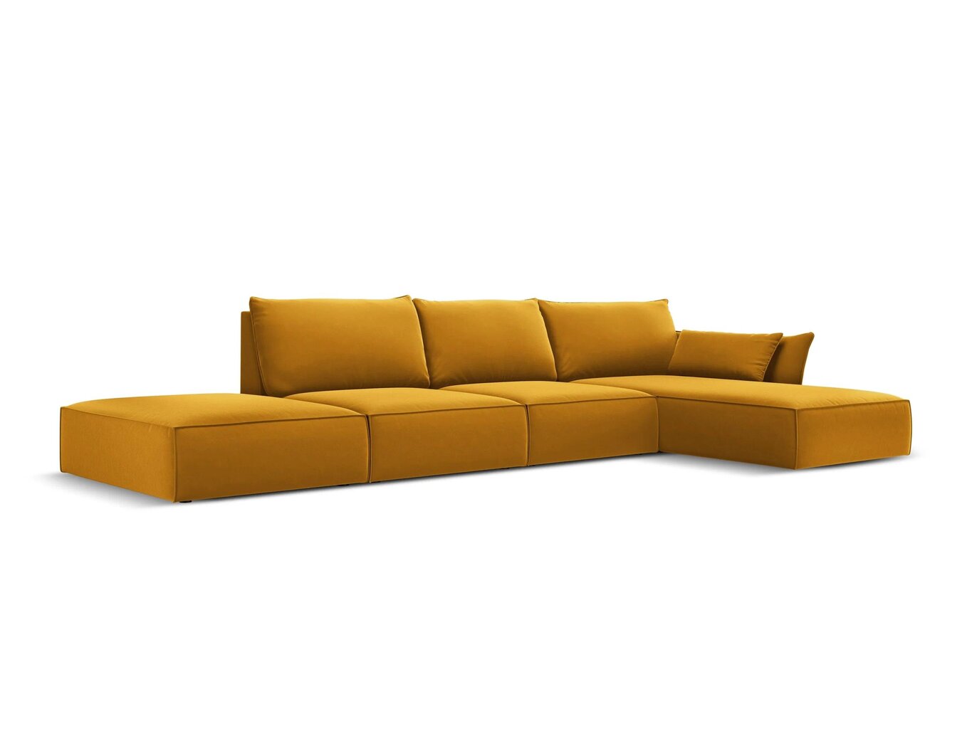 Dešinioji kampinė velvet sofa Vanda, 5 sėdimos vietos, geltona (garstyčių) цена и информация | Minkšti kampai | pigu.lt