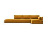 Dešinioji kampinė velvet sofa Vanda, 5 sėdimos vietos, geltona (garstyčių)