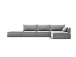 Dešinioji kampinė velvet sofa Vanda, 5 sėdimos vietos, pilka