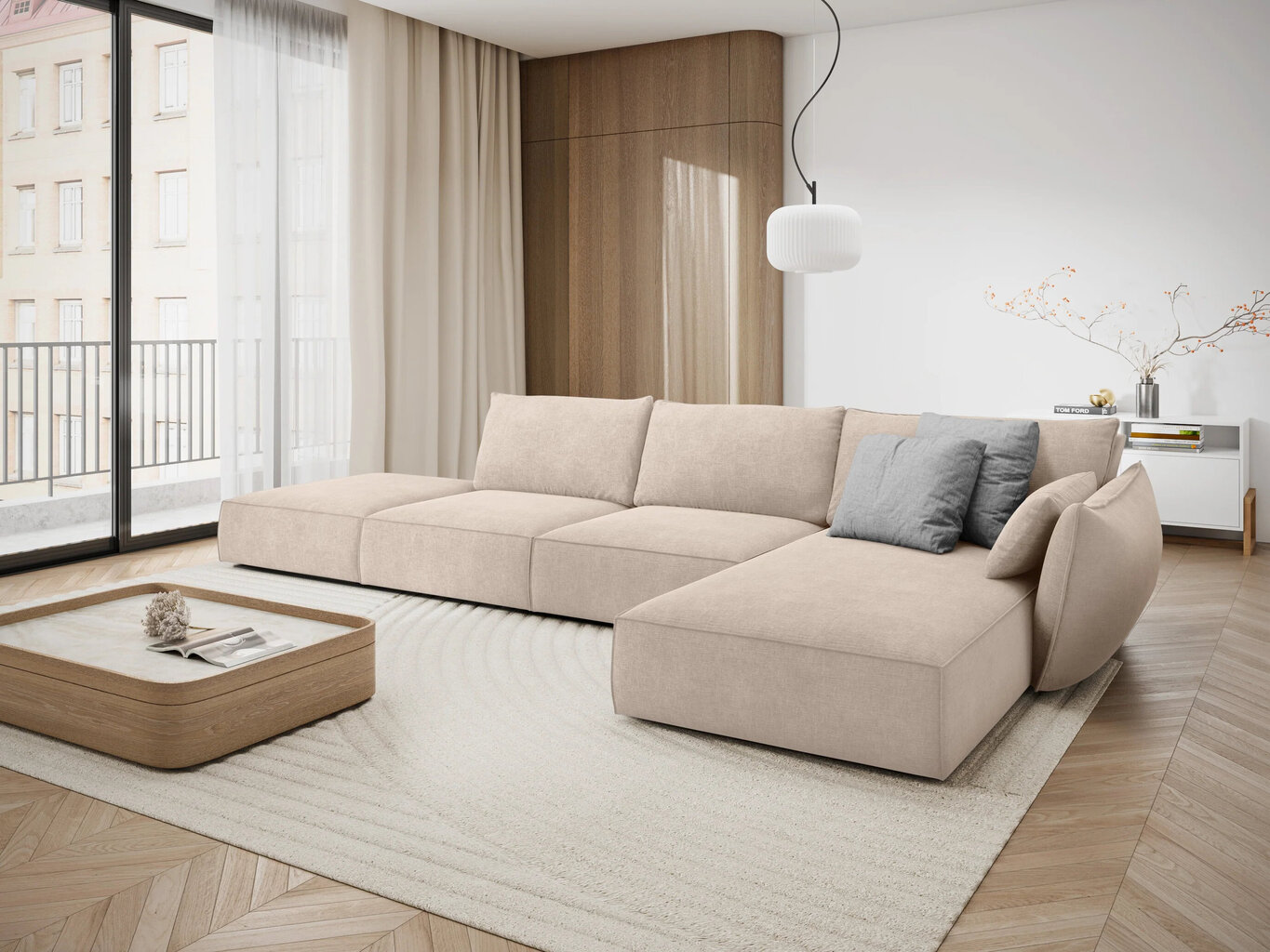 Dešininė kampinė sofa Vanda, 5 sėdimos vietos, smėlio sp. цена и информация | Minkšti kampai | pigu.lt