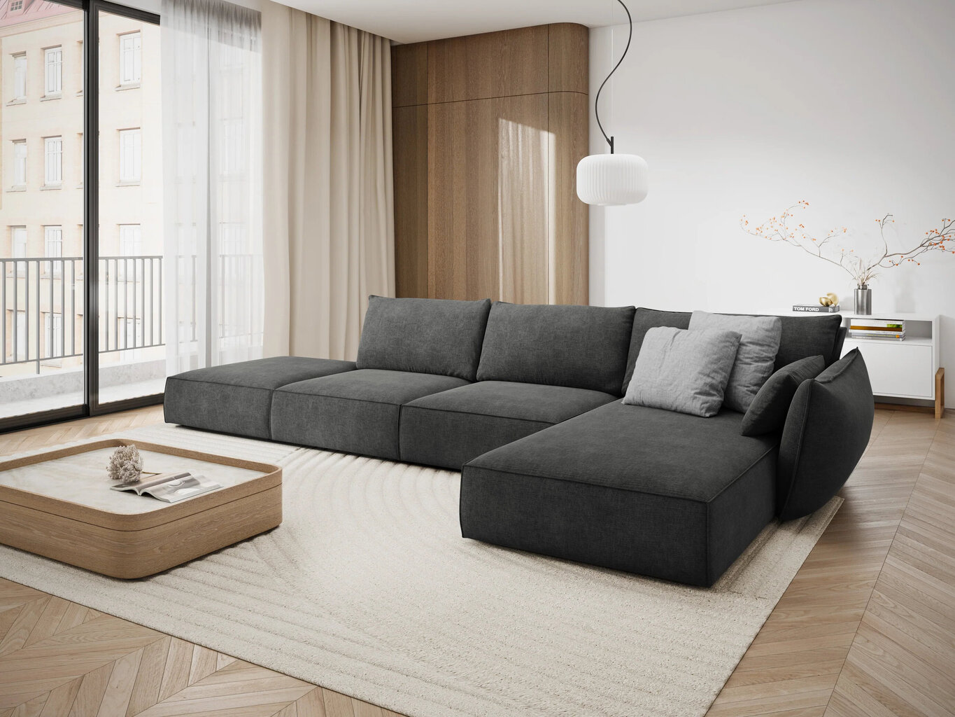 Dešininė kampinė sofa Vanda, 5 sėdimos vietos, pilka цена и информация | Minkšti kampai | pigu.lt