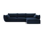 Dešinioji kampinė velvet sofa Vanda, 4 sėdimos vietos, tamsiai mėlyna