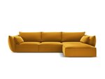 Dešinioji kampinė velvet sofa Vanda, 4 sėdimos vietos, geltona (garstyčių)