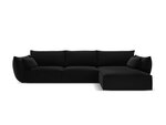 Dešinioji kampinė velvet sofa Vanda, 4 sėdimos vietos, juoda