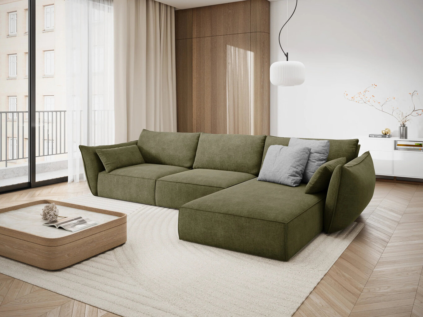 Dešininė kampinė sofa Vanda, 4 sėdimos vietos, žalia цена и информация | Minkšti kampai | pigu.lt