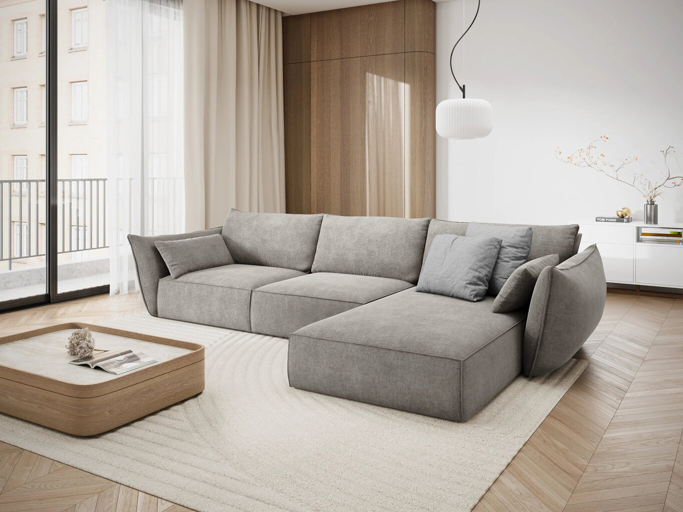 Dešininė kampinė sofa Vanda, 4 sėdimos vietos, šviesiai pilka цена и информация | Minkšti kampai | pigu.lt