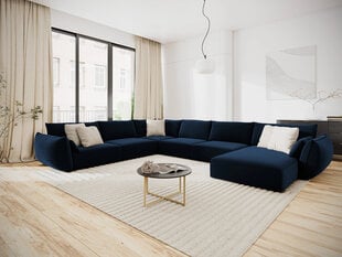 Panoraminė kairioji kampinė velvet sofa Vanda, 8 sėdimos vietos, tamsiai mėlyna kaina ir informacija | Minkšti kampai | pigu.lt