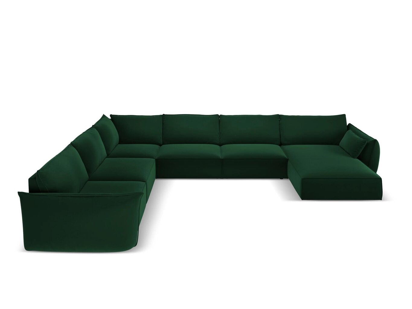 Panoraminė kairioji kampinė velvet sofa Vanda, 8 sėdimos vietos, žalio butelio sp. kaina ir informacija | Minkšti kampai | pigu.lt