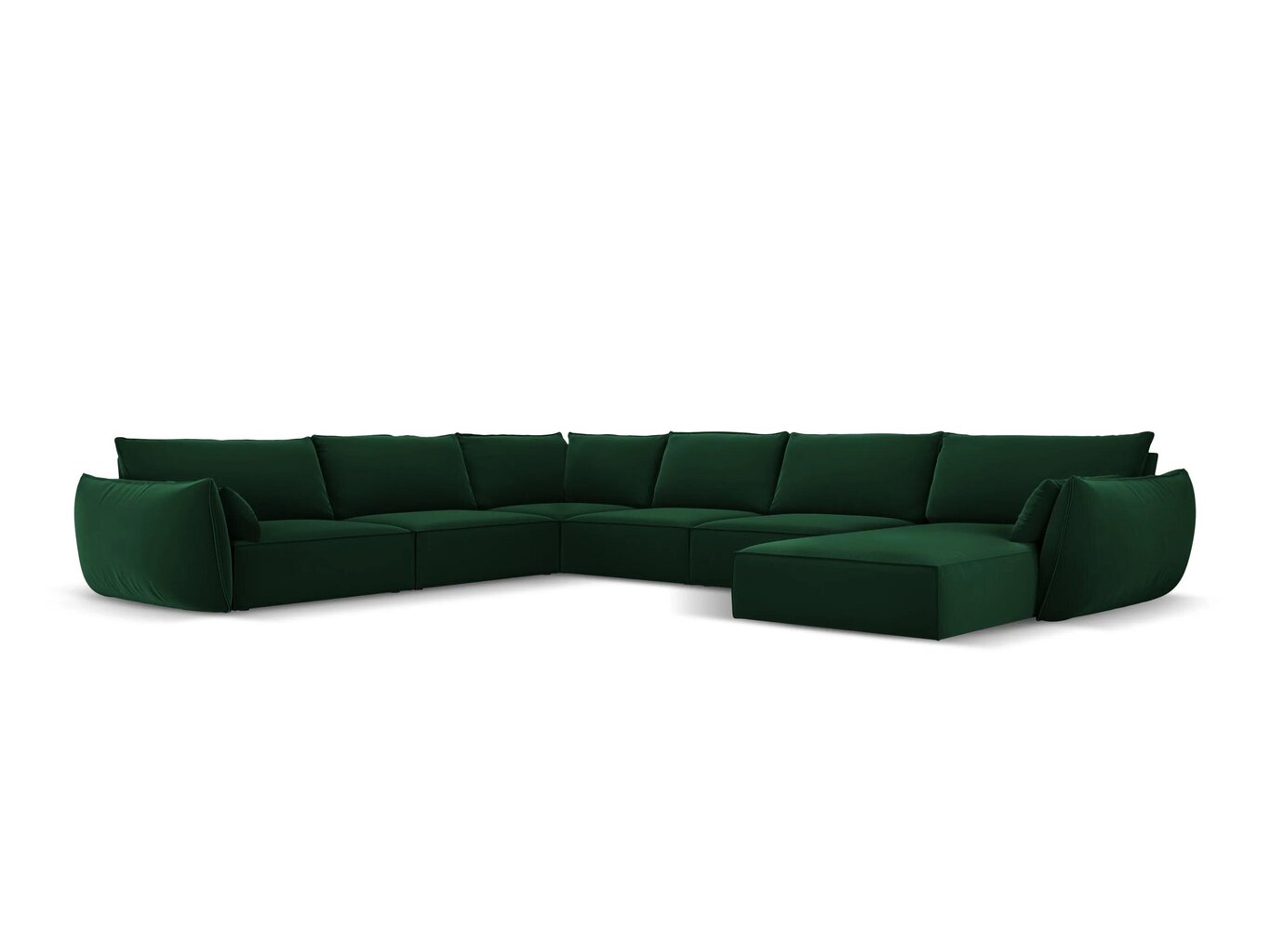 Panoraminė kairioji kampinė velvet sofa Vanda, 8 sėdimos vietos, žalio butelio sp. kaina ir informacija | Minkšti kampai | pigu.lt