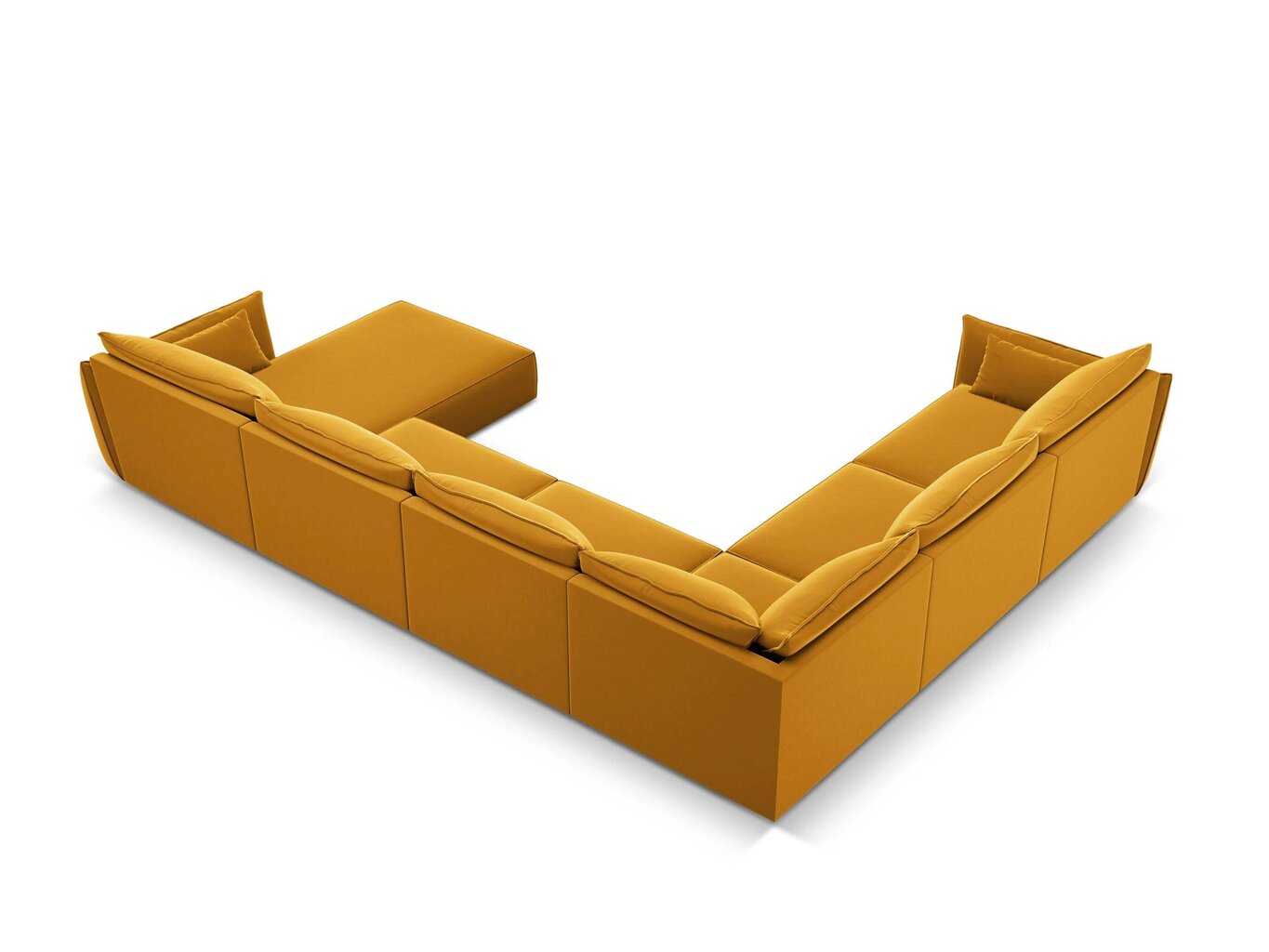 Panoraminė kairioji kampinė velvet sofa Vanda, 8 sėdimos vietos, geltona (garstyčių) цена и информация | Minkšti kampai | pigu.lt
