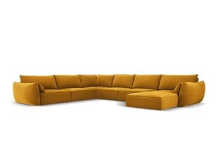 Panoraminė kairioji kampinė velvet sofa Vanda, 8 sėdimos vietos, geltona (garstyčių) kaina ir informacija | Minkšti kampai | pigu.lt