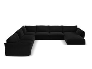Panoraminė kairioji kampinė velvet sofa Vanda, 8 sėdimos vietos, juoda kaina ir informacija | Minkšti kampai | pigu.lt