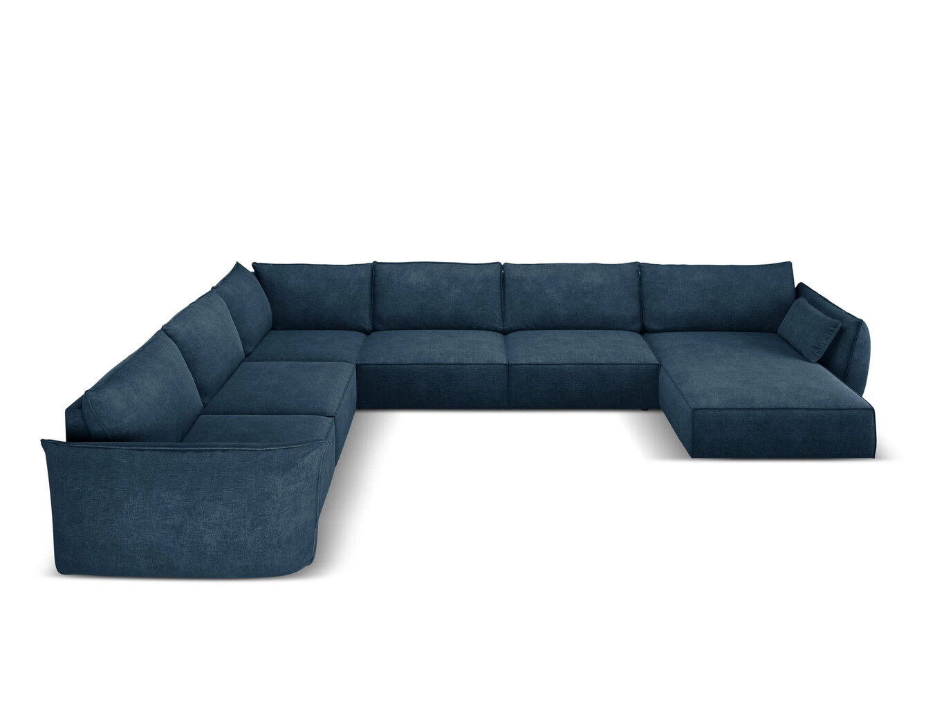 Panoraminė kairinė sofa Vanda, 8 sėdimos vietos, tamsiai mėlyna kaina ir informacija | Minkšti kampai | pigu.lt