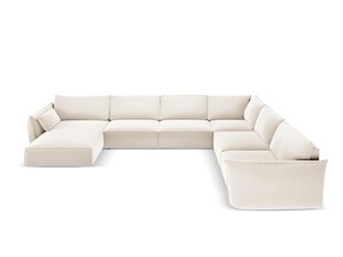 Панорамный правый угловой velvet диван Vanda, 8 мест, св. бежевый цвет цена и информация | Угловые диваны | pigu.lt