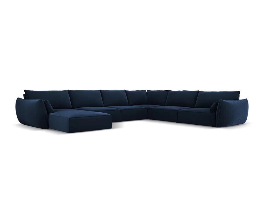 Panoraminė dešinioji kampinė velvet sofa Vanda, 8 sėdimos vietos, tamsiai mėlyna kaina ir informacija | Minkšti kampai | pigu.lt
