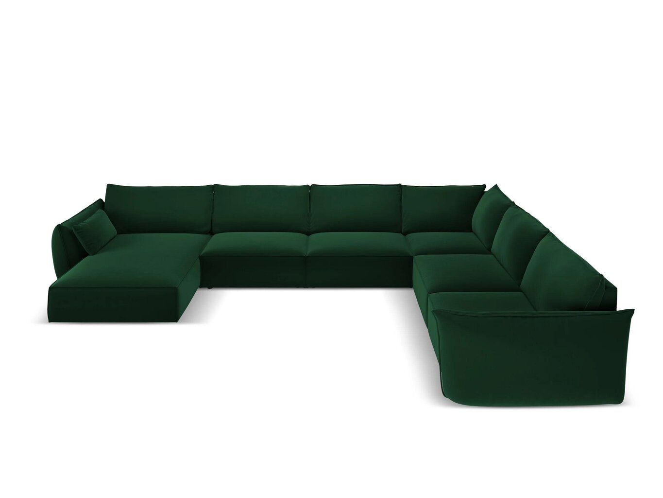 Panoraminė dešinioji kampinė velvet sofa Vanda, 8 sėdimos vietos, žalio butelio sp. цена и информация | Minkšti kampai | pigu.lt