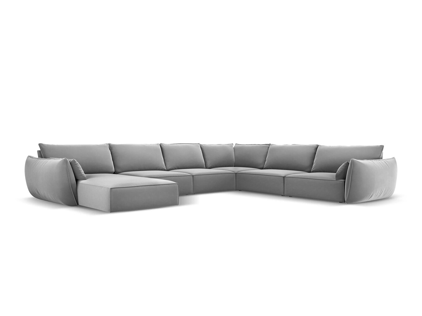 Panoraminė dešinioji kampinė velvet sofa Vanda, 8 sėdimos vietos, pilka kaina ir informacija | Minkšti kampai | pigu.lt