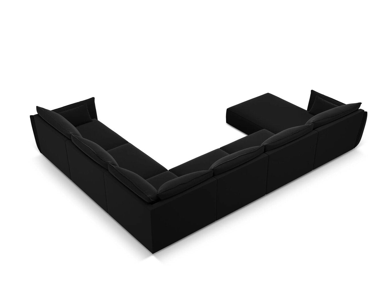 Panoraminė dešinioji kampinė velvet sofa Vanda, 8 sėdimos vietos, juoda цена и информация | Minkšti kampai | pigu.lt