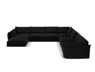 Panoraminė dešinioji kampinė velvet sofa Vanda, 8 sėdimos vietos, juoda kaina ir informacija | Minkšti kampai | pigu.lt
