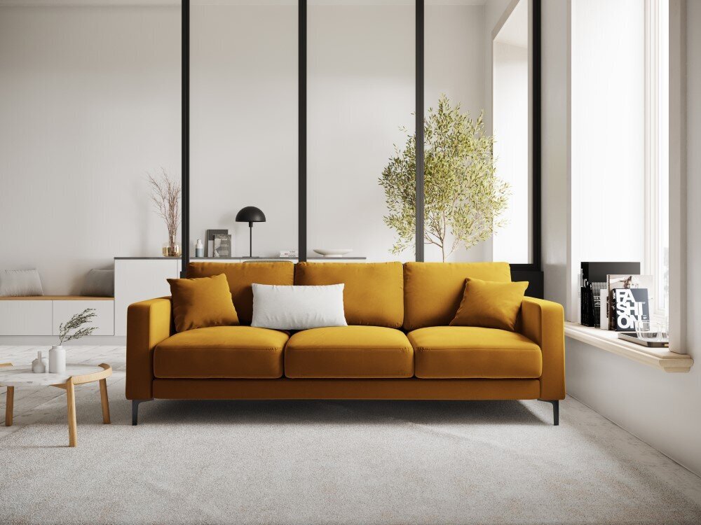Trivietė velvet sofa Venus, geltona (garstyčių) цена и информация | Sofos | pigu.lt