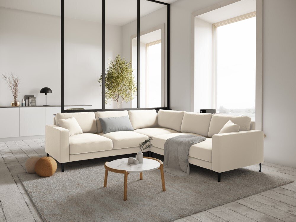 Simetrinė kampinė velvet sofa Venus, 5 sėdimos vietos, šv. smėlio sp. kaina ir informacija | Minkšti kampai | pigu.lt