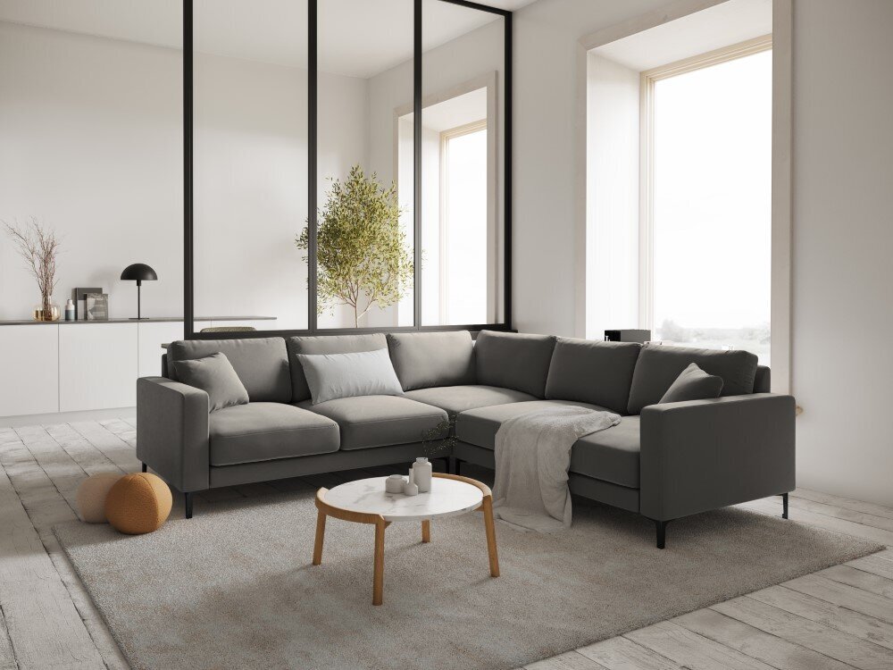 Simetrinė kampinė velvet sofa Venus, 5 sėdimos vietos, šviesiai pilka kaina ir informacija | Minkšti kampai | pigu.lt