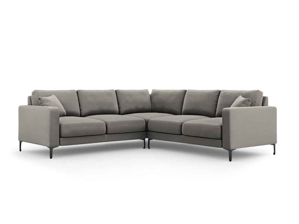 Simetrinė kampinė velvet sofa Venus, 5 sėdimos vietos, šviesiai pilka kaina ir informacija | Minkšti kampai | pigu.lt