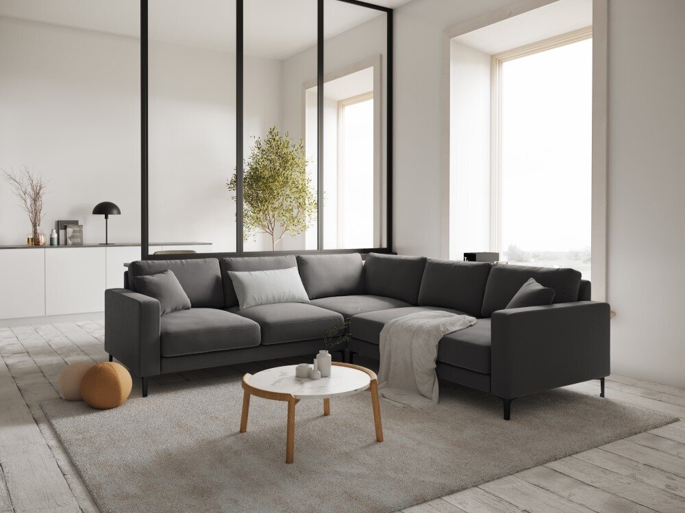 Simetrinė kampinė velvet sofa Venus, 5 sėdimos vietos, pilka kaina ir informacija | Minkšti kampai | pigu.lt