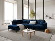 Kairinė kampinė velvet sofa Venus, 5 sėdimos vietos, tamsiai mėlyna kaina ir informacija | Minkšti kampai | pigu.lt