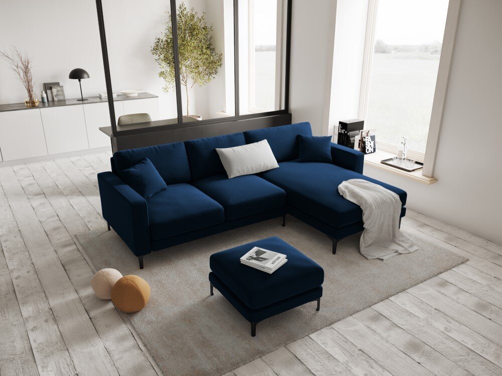 Dešinioji kampinė velvet sofa Venus, 4 sėdimos vietos, tamsiai mėlyna kaina ir informacija | Minkšti kampai | pigu.lt