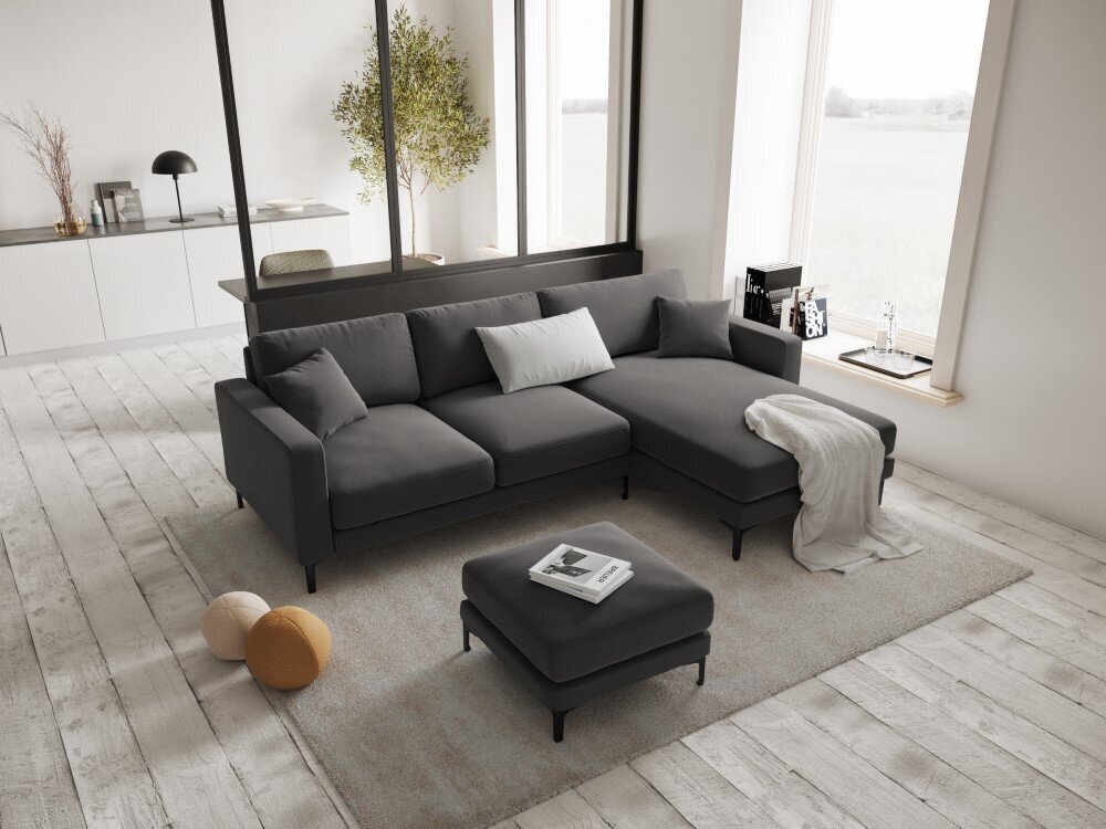 Dešinioji kampinė velvet sofa Venus, 4 sėdimos vietos, pilka kaina ir informacija | Minkšti kampai | pigu.lt