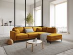 Dešinioji kampinė velvet sofa Venus, 5 sėdimos vietos, geltona