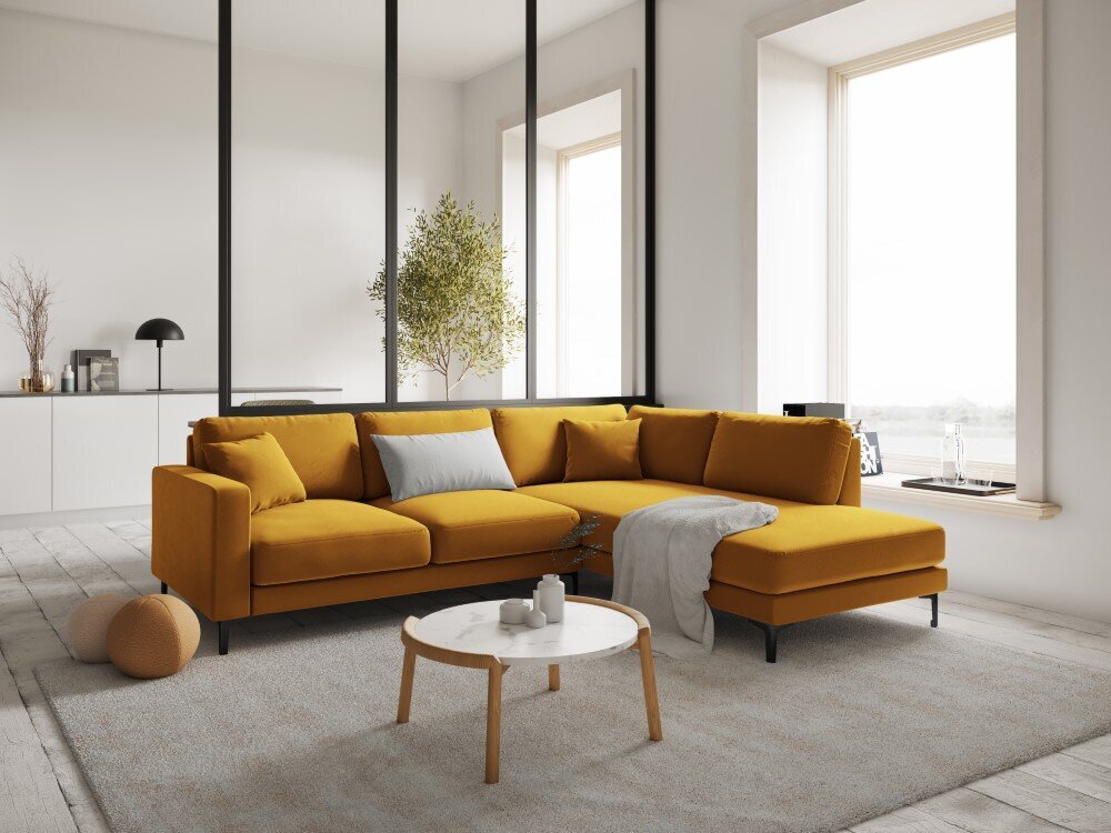 Dešinioji kampinė velvet sofa Venus, 5 sėdimos vietos, geltona kaina ir informacija | Minkšti kampai | pigu.lt