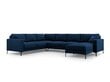 Panoraminė kairioji kampinė velvet sofa Venus, 6 sėdimos vietos, tamsiai mėlyna kaina ir informacija | Minkšti kampai | pigu.lt