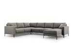 Panoraminė kairioji kampinė velvet sofa Venus, 6 sėdimos vietos, šviesiai pilka