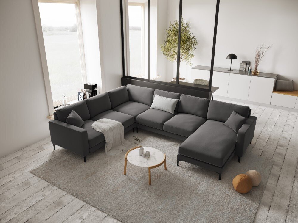 Panoraminė kairioji kampinė velvet sofa Venus, 6 sėdimos vietos, pilka kaina ir informacija | Minkšti kampai | pigu.lt