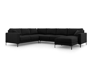 Panoraminė kairioji kampinė velvet sofa Venus, 6 sėdimos vietos, juoda kaina ir informacija | Minkšti kampai | pigu.lt