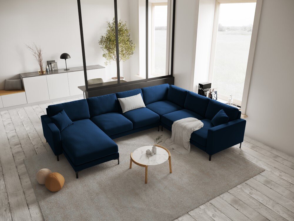 Panoraminė dešinioji kampinė velvet sofa Venus, 6 sėdimos vietos, tamsiai mėlyna цена и информация | Minkšti kampai | pigu.lt