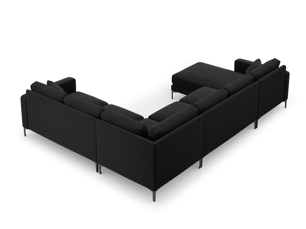 Panoraminė dešinioji kampinė velvet sofa Venus, 6 sėdimos vietos, juoda kaina ir informacija | Minkšti kampai | pigu.lt