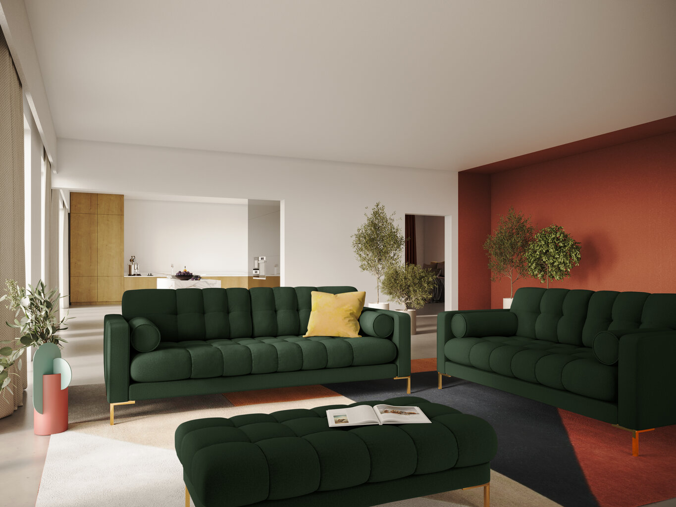 Sofa Cosmopolitan Design Bali 3S, tamsiai žalia/auksinės spalvos kaina ir informacija | Sofos | pigu.lt