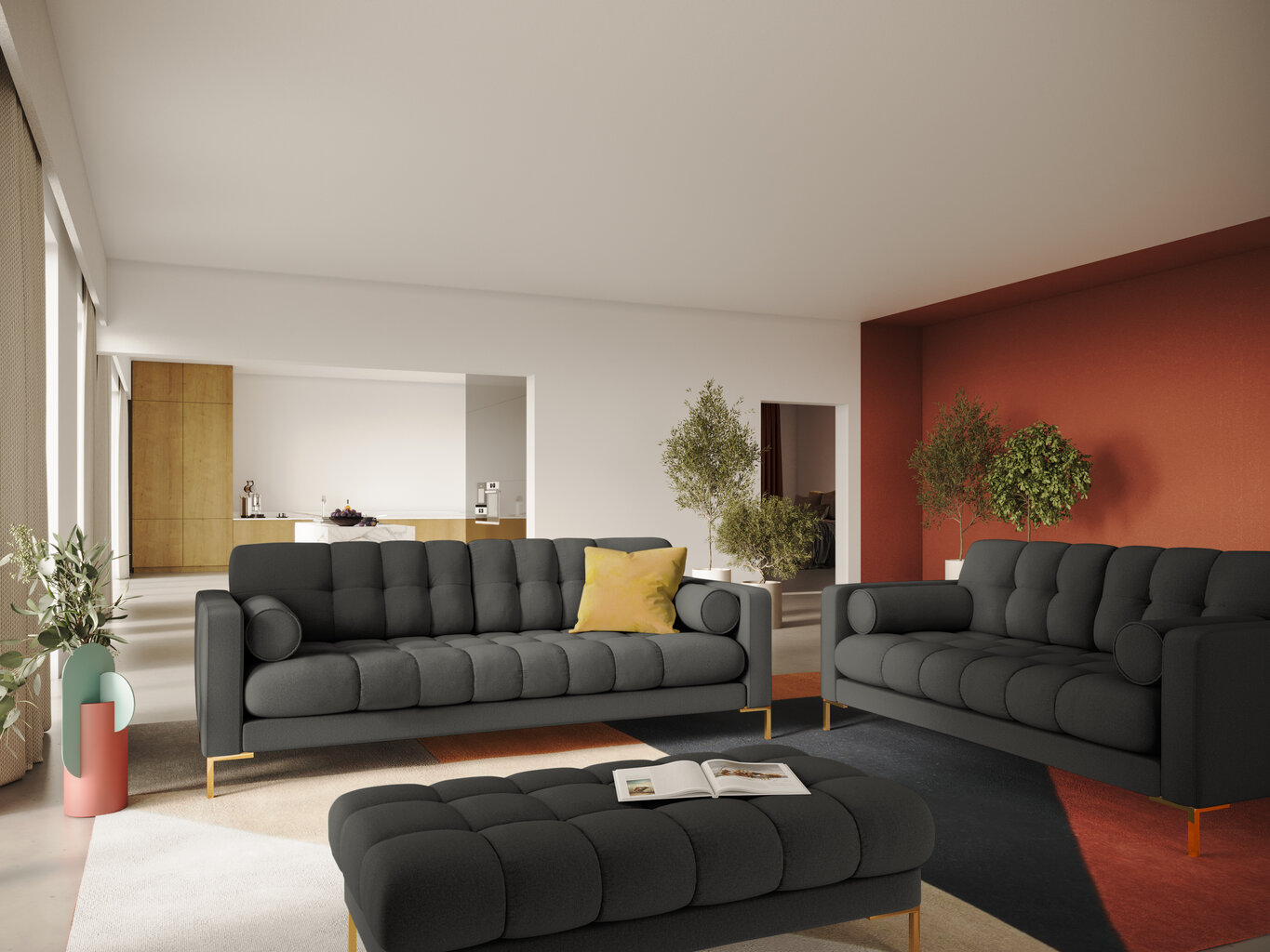 Sofa Cosmopolitan Design Bali 3S, tamsiai pilka/auksinės spalvos kaina ir informacija | Sofos | pigu.lt