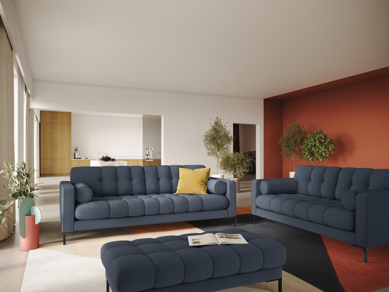 Sofa Cosmopolitan Design Bali 3S, tamsiai mėlyna/juoda kaina ir informacija | Sofos | pigu.lt