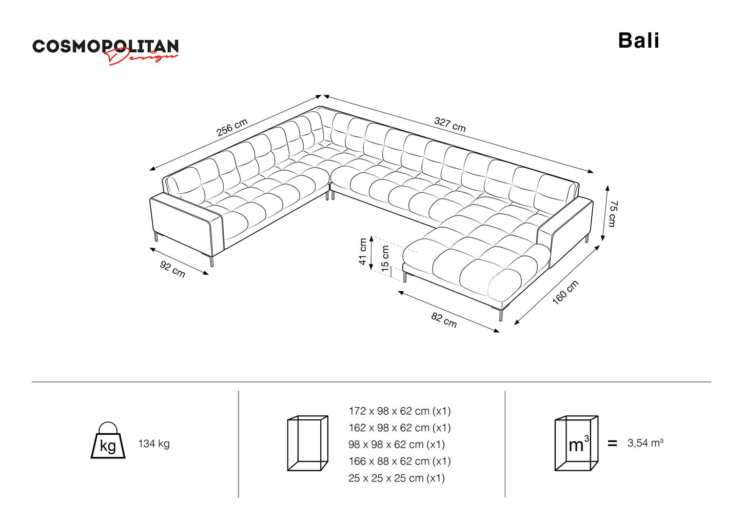 Мягкий уголок Cosmopolitan Design Bali 7S-VUL, красный/черный, Левая опция  цена | pigu.lt