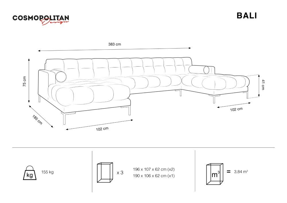 Minkštas kampas Cosmopolitan Design Bali 7S-V, tamsiai pilkas/juodas kaina ir informacija | Minkšti kampai | pigu.lt